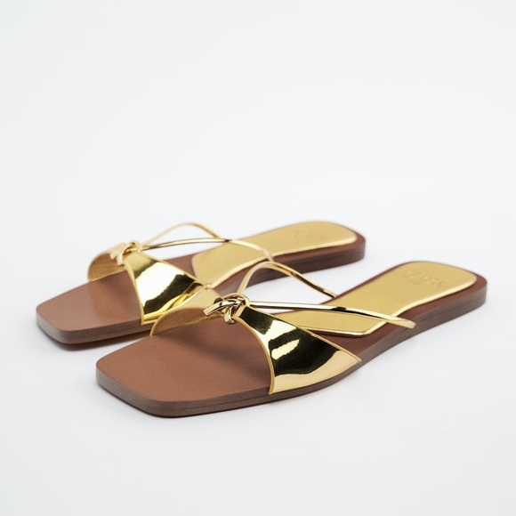 Zara Gold and Brown Sandals with Metallic Finish - Picture 1 of 7